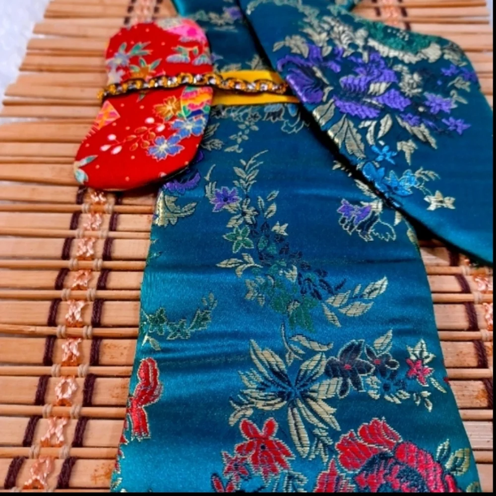 (2) Rare Vintage Bamboo Applique Geisha Girl Wall Scroll Set